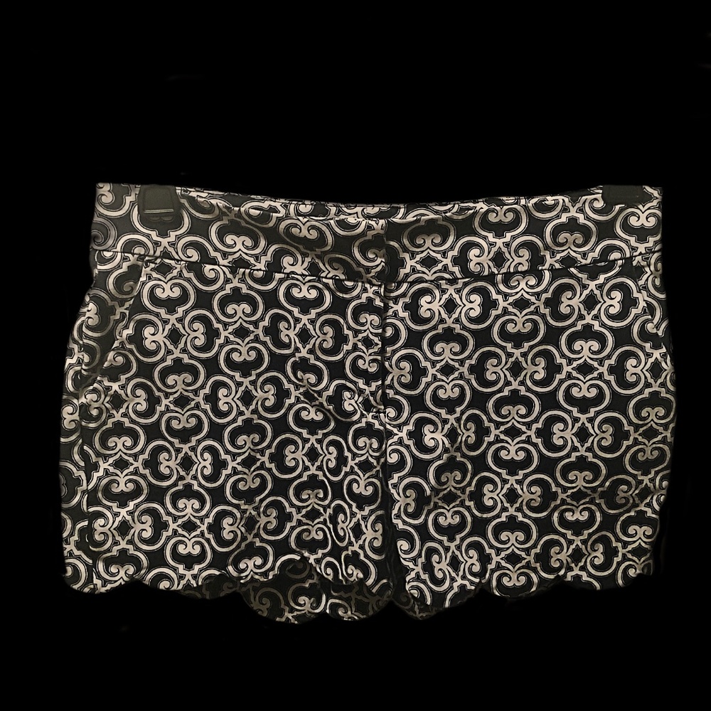 Crown And Ivy Women's Navy Lattice Print Shelby Shorts Scalloped Hem Size 4